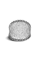 John Hardy Classic Chain Pavé Diamond Saddle Ring in Silver at Nordstrom, Size 7