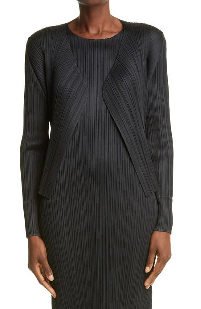 Pleats Please Issey Miyake Pleats Pleats Issey Miyake Pleated Open Front Crop Cardigan in Black at Nordstrom, Size 5