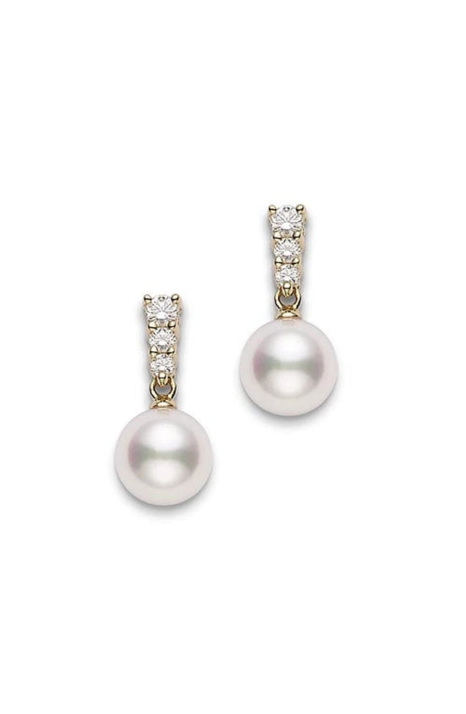 Mikimoto Morning Dew Diamond & Akoya Pearl Earrings in Yellow Gold/Diamond/Pearl at Nordstrom