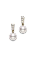 Mikimoto Morning Dew Diamond & Akoya Pearl Earrings in Yellow Gold/Diamond/Pearl at Nordstrom