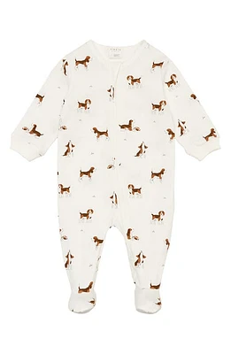 Petit Lem Beagle Print Stretch Organic Cotton Footie in Off White at Nordstrom, Size Newborn