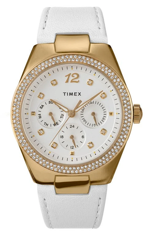 Timex Simone Leather Strap Chronograph Watch, 38mm in White at Nordstrom, Size 38 Mm