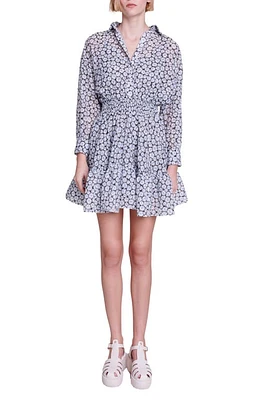 maje Rarguerite Long Sleeve Mini Shirtdress in Print Blue Daisy at Nordstrom, Size 2