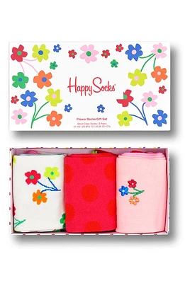 Happy Socks Flower Assorted 3-Pack Crew Socks Gift Set in Medium Pink at Nordstrom