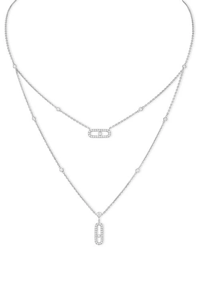 Messika Lucky Move Pavé Diamond Layered Pendant Necklace in White Gold/Diamond at Nordstrom, Size 18 In