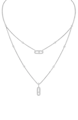 Messika Lucky Move Pavé Diamond Layered Pendant Necklace in White Gold/Diamond at Nordstrom, Size 18 In