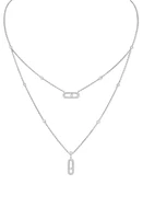 Messika Lucky Move Pavé Diamond Layered Pendant Necklace in White Gold/Diamond at Nordstrom, Size 18 In