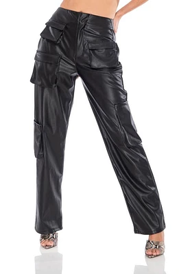 AFRM Sigmund Faux Leather Cargo Pants Solid Black at Nordstrom,