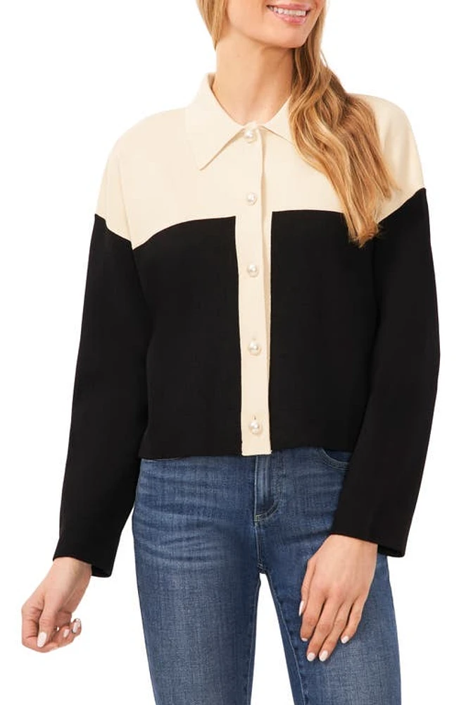 CeCe Colorblock Polo Sweater in Ivory/black at Nordstrom, Size X-Small