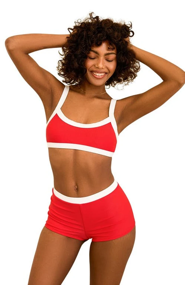 Dippin Daisys Farrah Elastic Waist Booty Short Poppy/white Rib at Nordstrom,