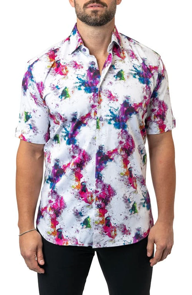 Maceoo Galileo Inception 81 White Contemporary Fit Short Sleeve Button-Up Shirt at Nordstrom,