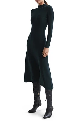 Reiss Chrissy Mock Neck Long Sleeve Midi Dress Teal at Nordstrom,