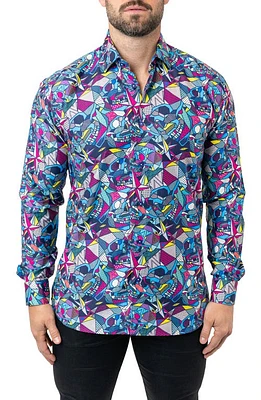 Maceoo Fibonacci Abstract Skull Cotton Button-Up Shirt Blue at Nordstrom,