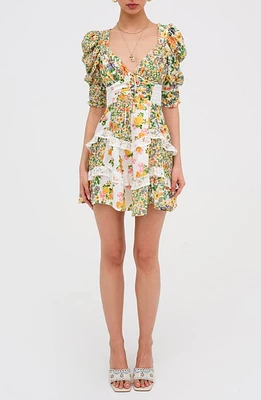 For Love & Lemons Rosalyn Floral Minidress Green at Nordstrom,