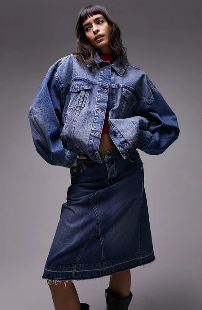 Topshop Balloon Sleeve Denim Jacket Mid Blue at Nordstrom,