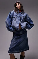 Topshop Balloon Sleeve Denim Jacket Mid Blue at Nordstrom,