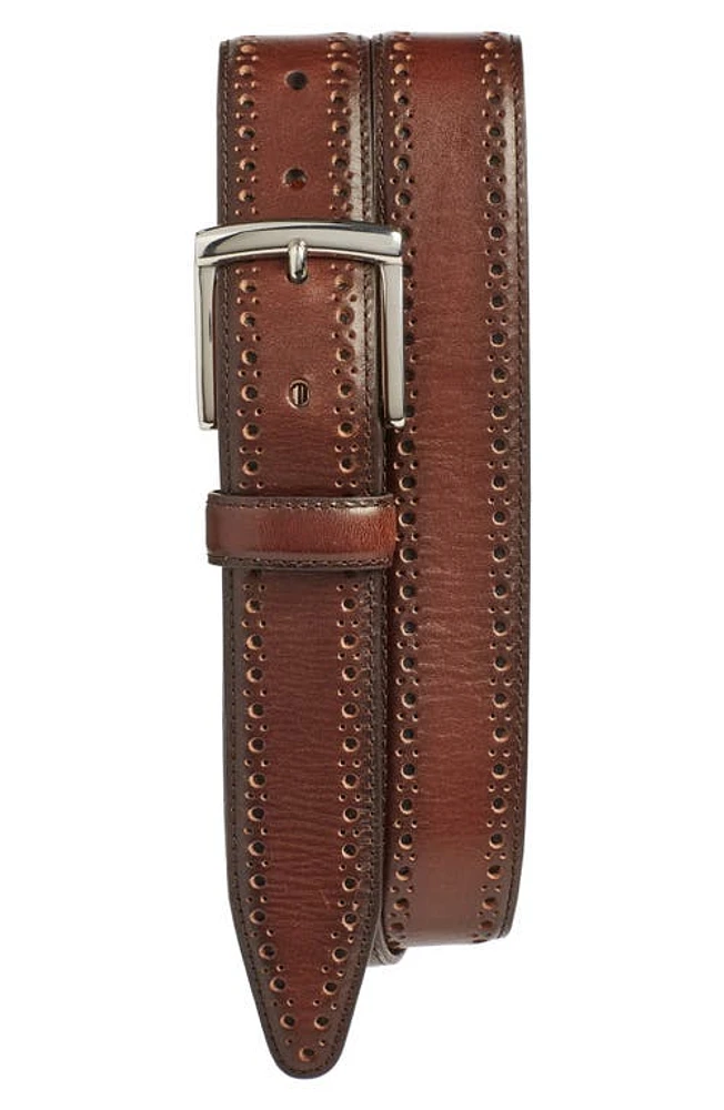 Johnston & Murphy Perforated Leather Belt in Mahogany at Nordstrom, Size 42