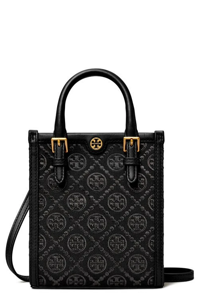 Tory Burch Mini T Monogram North/South Crossbody Tote in Black at Nordstrom