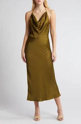 Chelsea28 Cowl Neck Satin Halter Midi Dress at Nordstrom,