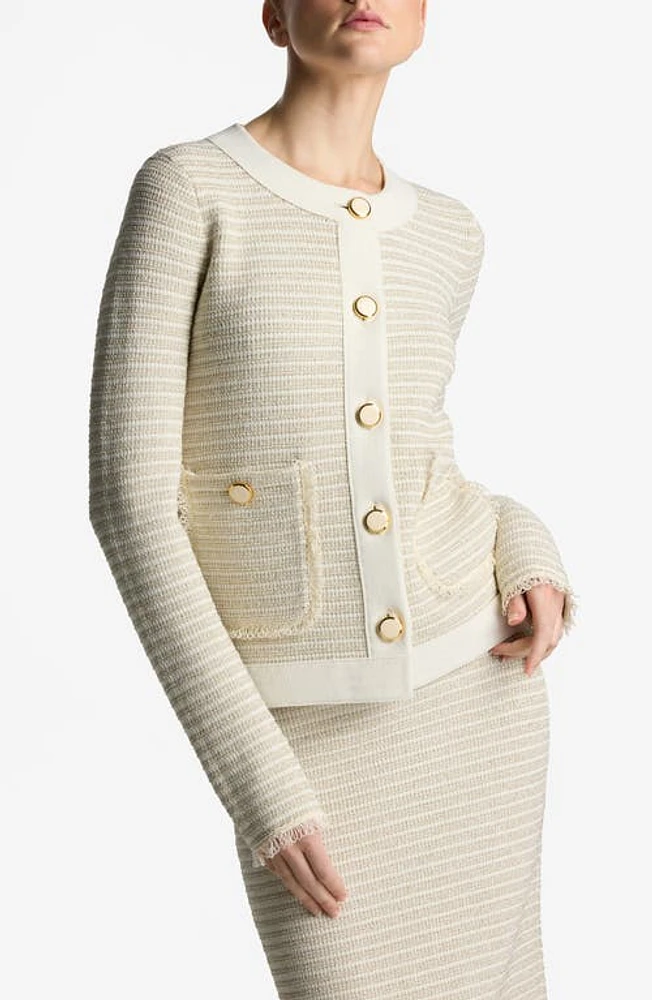 St. John Collection Stripe Metallic Tweed Crop Jacket at Nordstrom,