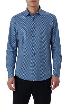 Bugatchi James OoohCotton Mosaic Print Button-Up Shirt Classic Blue at Nordstrom,