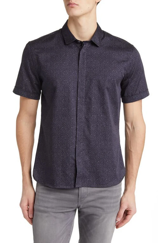 John Varvatos Loren Floral Short Sleeve Button-Up Shirt in Black at Nordstrom, Size Large