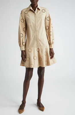 Akris punto Eyelet Embroidered Long Sleeve Cotton Shirtdress Beige at Nordstrom,