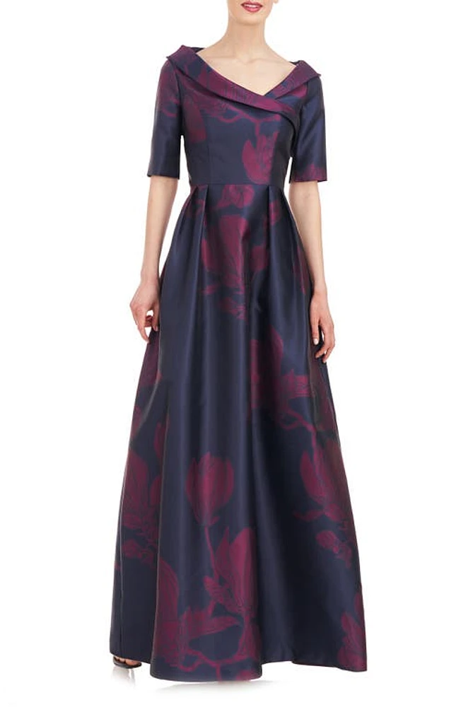 Kay Unger Coco Floral Print Gown Carbon/Boysenberry at Nordstrom,