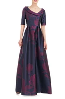 Kay Unger Coco Floral Print Gown Carbon/Boysenberry at Nordstrom,