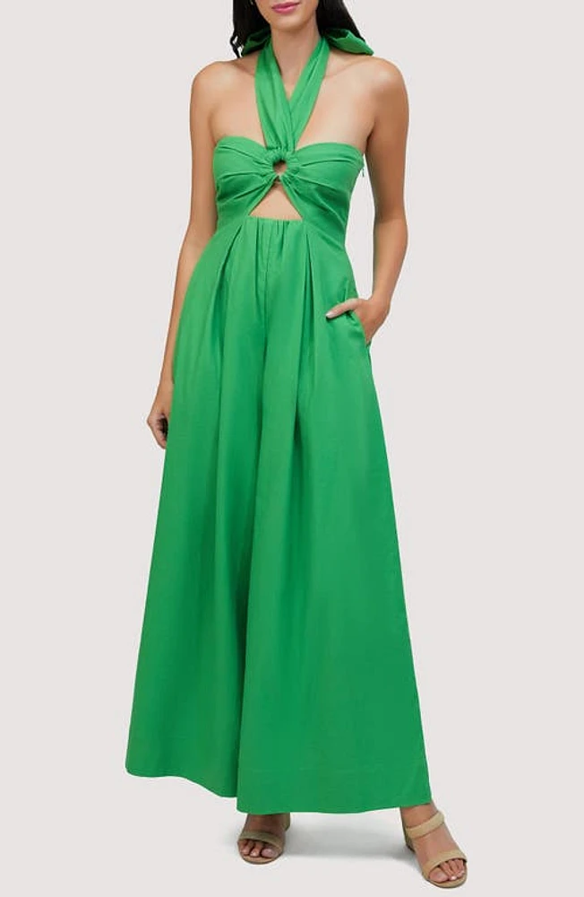 Lost + Wander Radiance Halter Jumpsuit in Green at Nordstrom, Size Large