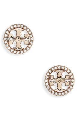 Tory Burch Crystal Logo Circle Stud Earrings in Tory Gold/Crystal at Nordstrom