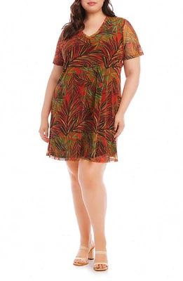 Karen Kane Palm Print Mesh A-Line Dress at Nordstrom,