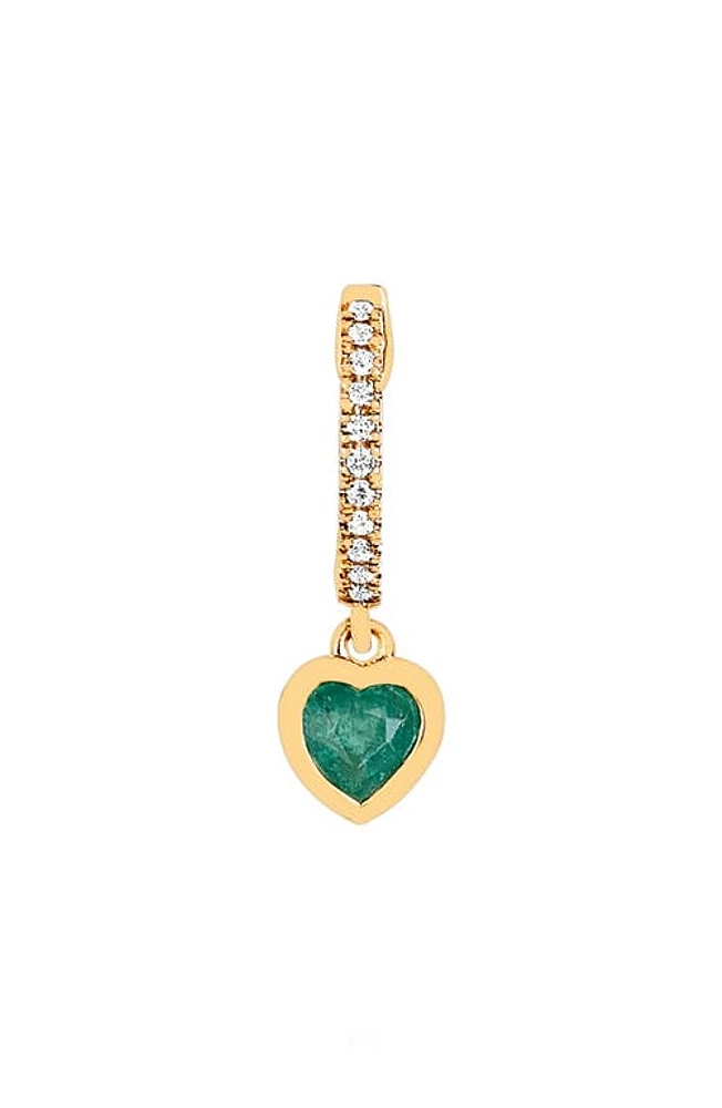 EF Collection Mini Heart Huggie Hoop Earring in 14K Yellow Gold/Emerald at Nordstrom