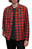 AllSaints Recon Realxed Fit Plaid Long Sleeve Camp Shirt Postbox Red at Nordstrom, R