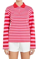 English Factory Stripe Long Sleeve Polo Pink/Red at Nordstrom,