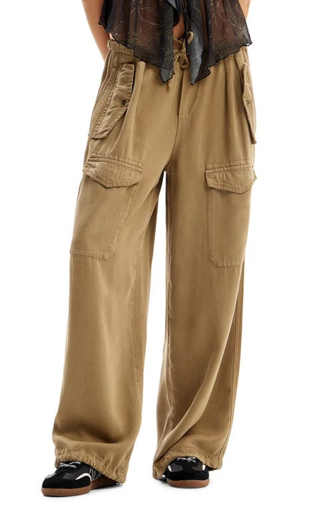 Desigual Wide Leg Cargo Trousers Khaki at Nordstrom,