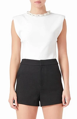 Endless Rose Embellished Elevated Cap Sleeve Knit Top White at Nordstrom,