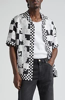 Versace Medusa Check Short Sleeve Silk Button-Up Shirt Black White Silver at Nordstrom, Us