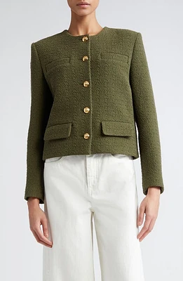 Nili Lotan Paige Cotton Blend Tweed Jacket Army Green at Nordstrom,