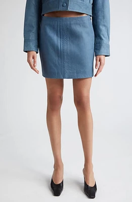 Stand Studio Perla Denim Look Leather Miniskirt in Washed Indigo at Nordstrom, Size 2 Us