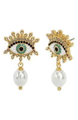 Kurt Geiger London Evil Eye Imitation Pearl Drop Earrings in Pearl/Yellow Gold at Nordstrom