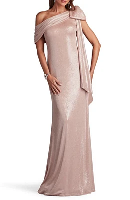 Tadashi Shoji Metallic One-Shoulder Liquid Jersey Gown Antique Pink at Nordstrom,