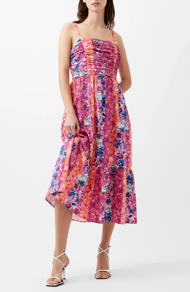 French Connection Carrie Mixed Floral Midi Sundress Clover/persimmon at Nordstrom,