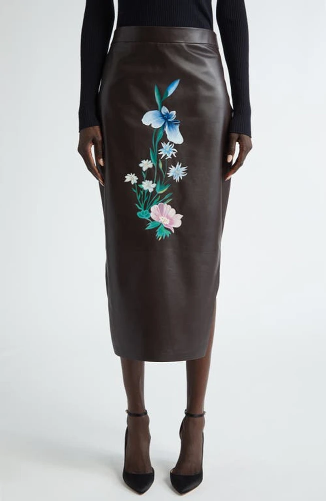 Givenchy Floral Motif Low-High Leather Skirt Dark Brown at Nordstrom, Us