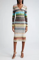 Missoni Textured Knit Long Sleeve V-Neck Dress in Med Urban Multicolor at Nordstrom, Size 4 Us