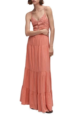 MANGO Embroidered Maxi Dress in Coral Red at Nordstrom, Size 4