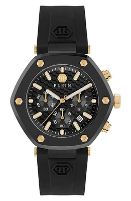 PHILIPP PLEIN The Hexagon Chronograph Silicone Strap Watch, 42mm in Ip Black at Nordstrom