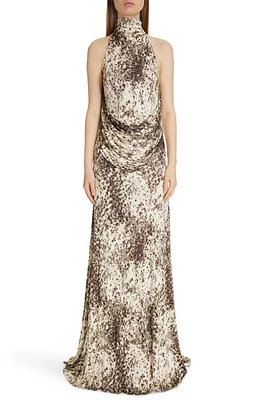 Givenchy Snow Leopard Print Halter Neck Draped Jersey Dress Natural/Brown at Nordstrom, Us