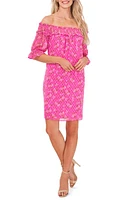 CeCe Smocked Off the Shoulder Dress in Magenta Glow at Nordstrom, Size 0