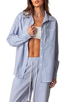 EDIKTED Oversize Pinstripe Cotton Button-Up Shirt Blue at Nordstrom,